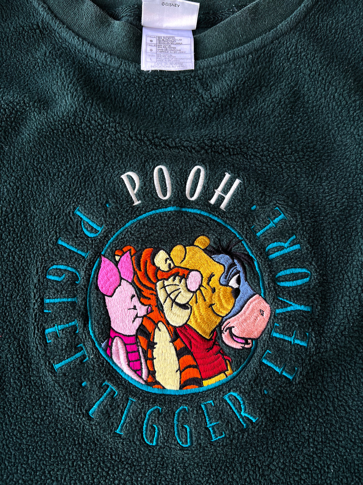 Pooh And Friends Green Embroidered Crewneck Sweater