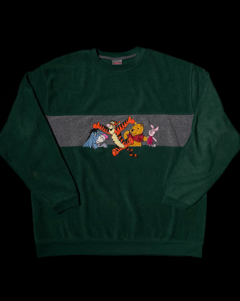 (2XL) Vintage Pooh and Friends Tigger Arms Wide Open Embroidered Crewneck Fleece Sweater