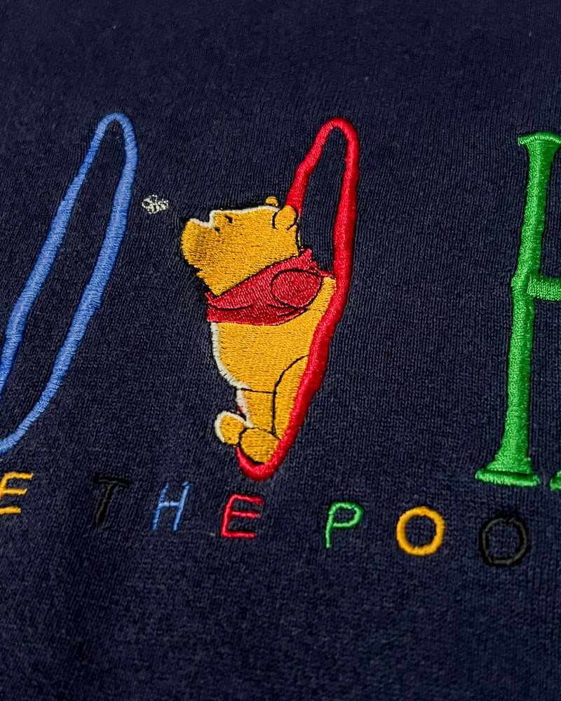 (XL) Vintage Pooh Multi-colored Navy Embroidered Crewneck Sweater