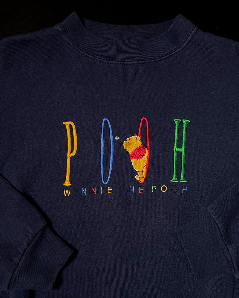 (XL) Vintage Pooh Multi-colored Navy Embroidered Crewneck Sweater