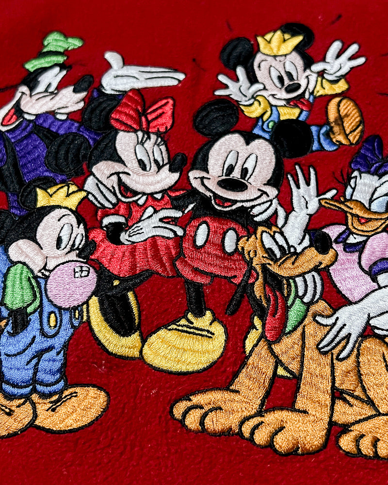 (XL) Vintage Mickey and Friends One Big Family Red Embroidered Crewneck Sweater