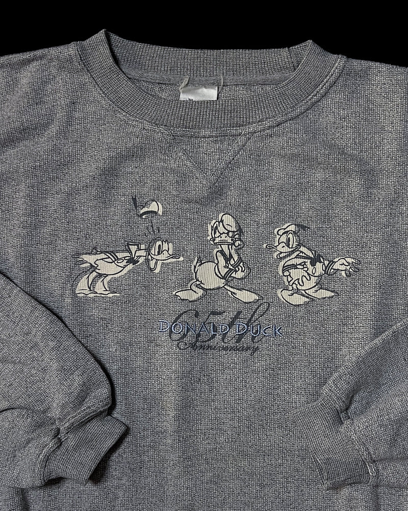 (L) Vintage Donald Duck 65th Anniversary Grey Embroidered Crewneck Sweater