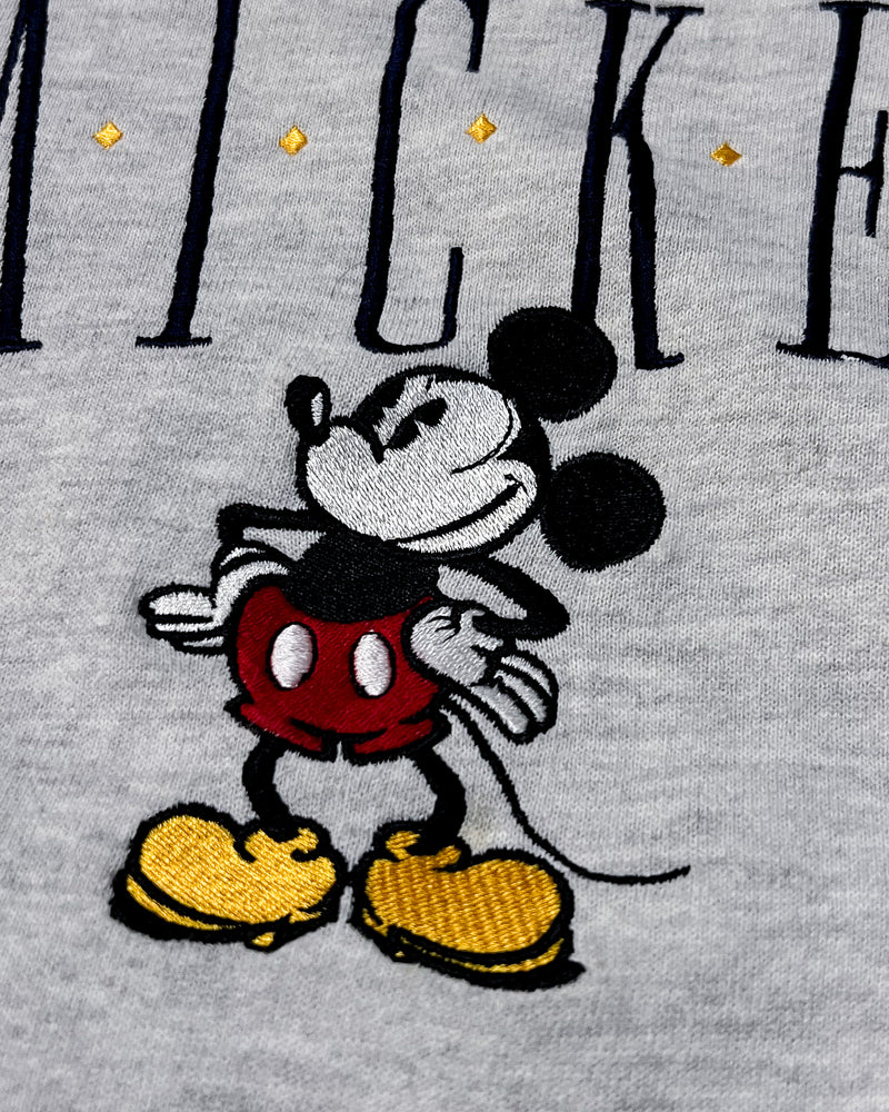(L) Vintage Classic Mickey Mouse Hands On Hips Grey Embroidered Crewneck Sweater