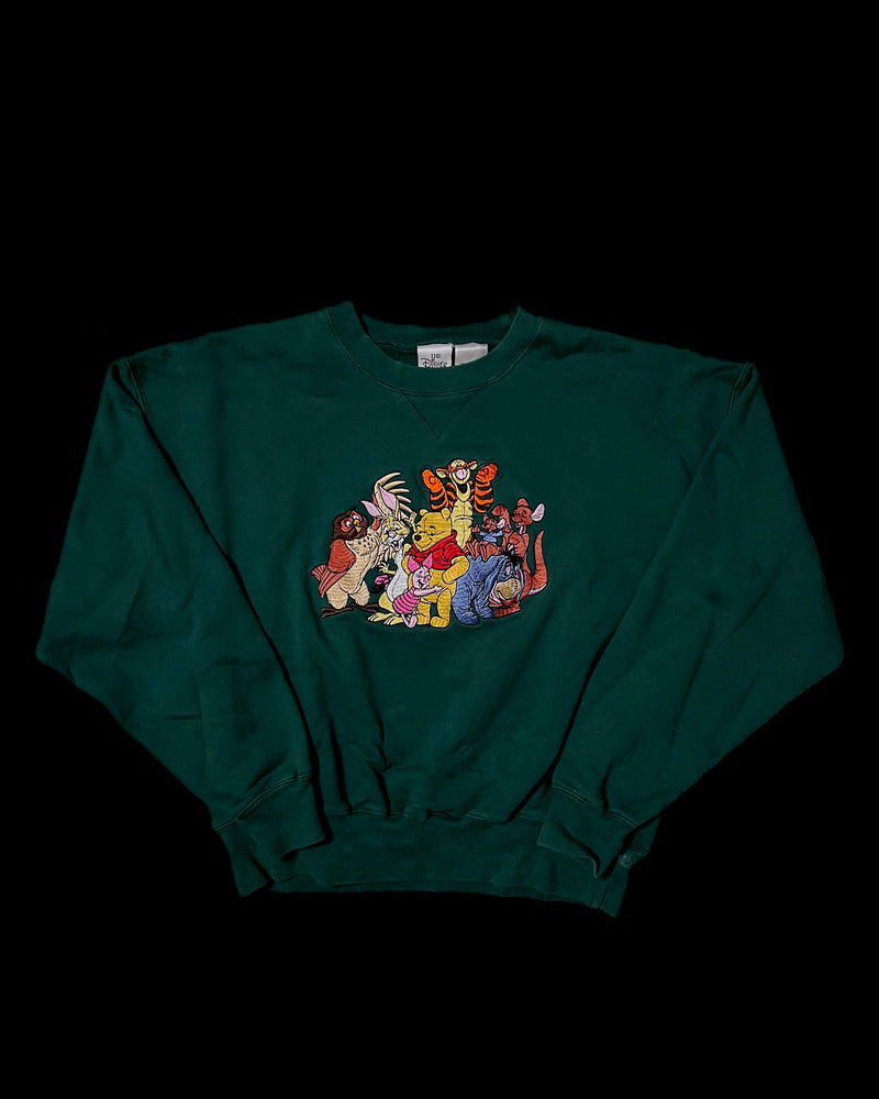 (M) Vintage Pooh and Friends Emerald Embroidered Crewneck Sweater