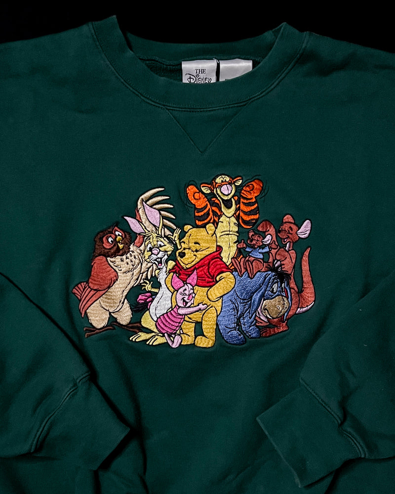 (M) Vintage Pooh and Friends Emerald Embroidered Crewneck Sweater