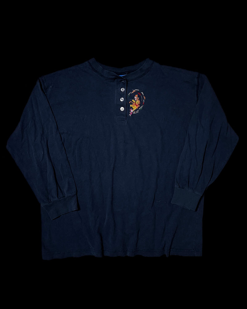 (L) Vintage Tigger, Pooh and Piglet Carried By The Wind Embroidered Long Sleeve Henley