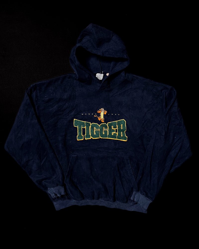 (L) Vintage Tigger Happy Embroidered Navy Hoodie Sweater