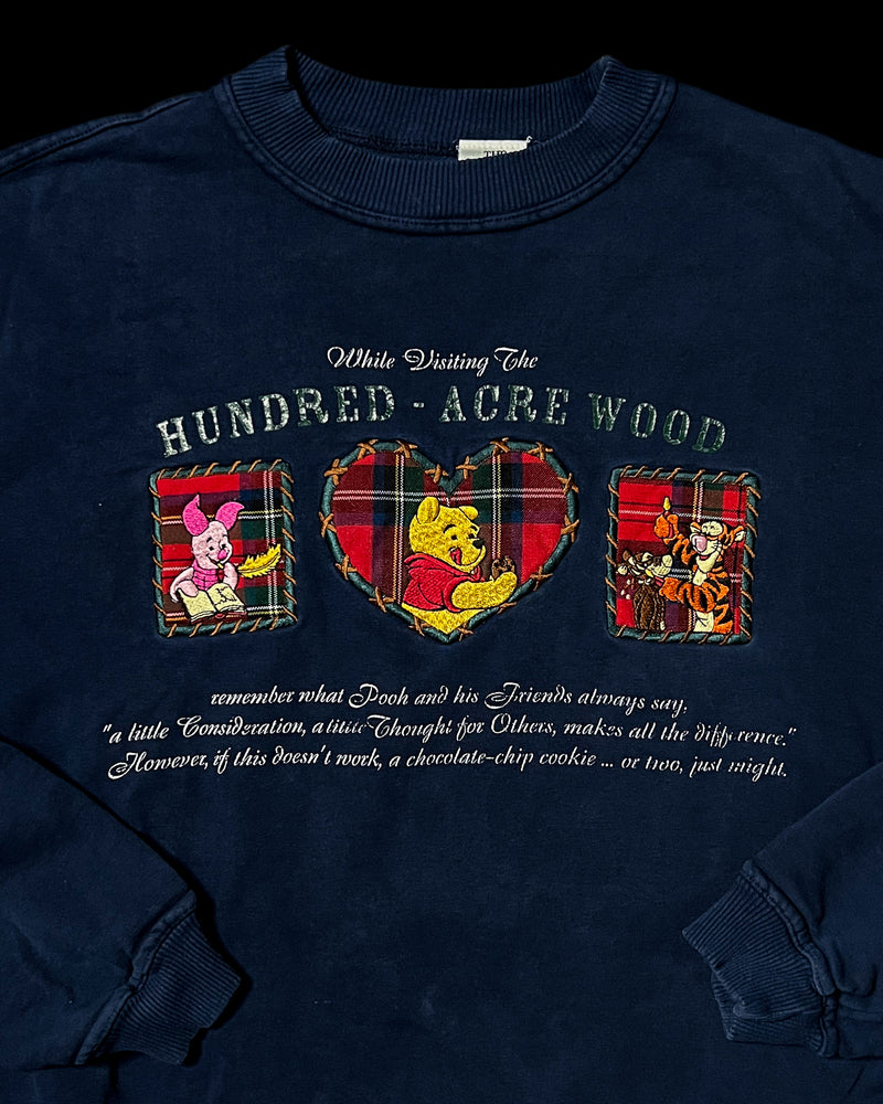 (L) Vintage Piglet, Pooh and Tigger Quote Embroidered Crewneck Sweater