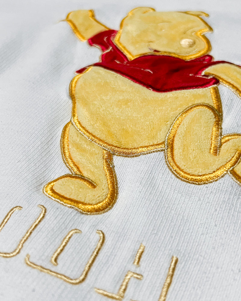 (L) Vintage Pooh Balancing on one foot Embroidered V-neck Sweater