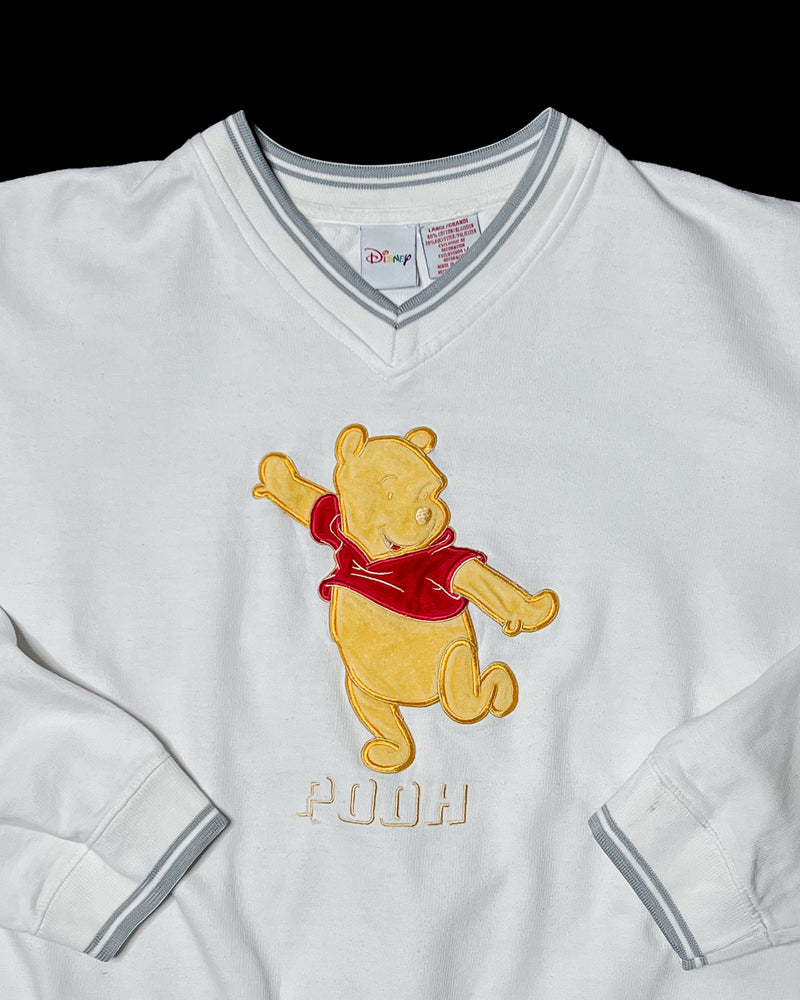 (L) Vintage Pooh Balancing on one foot Embroidered V-neck Sweater