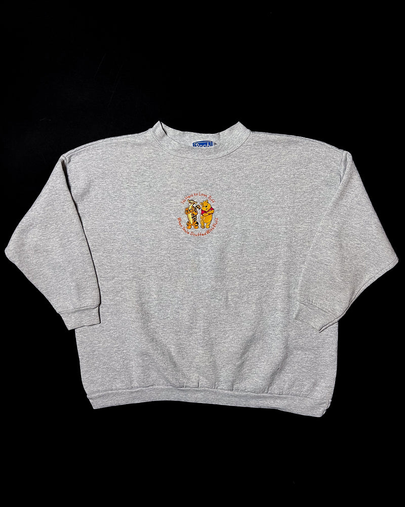 (L) Vintage Tigger and Pooh "It's hard to look tuff when you're stuffed with fluff" Embroidered Crewneck Sweater