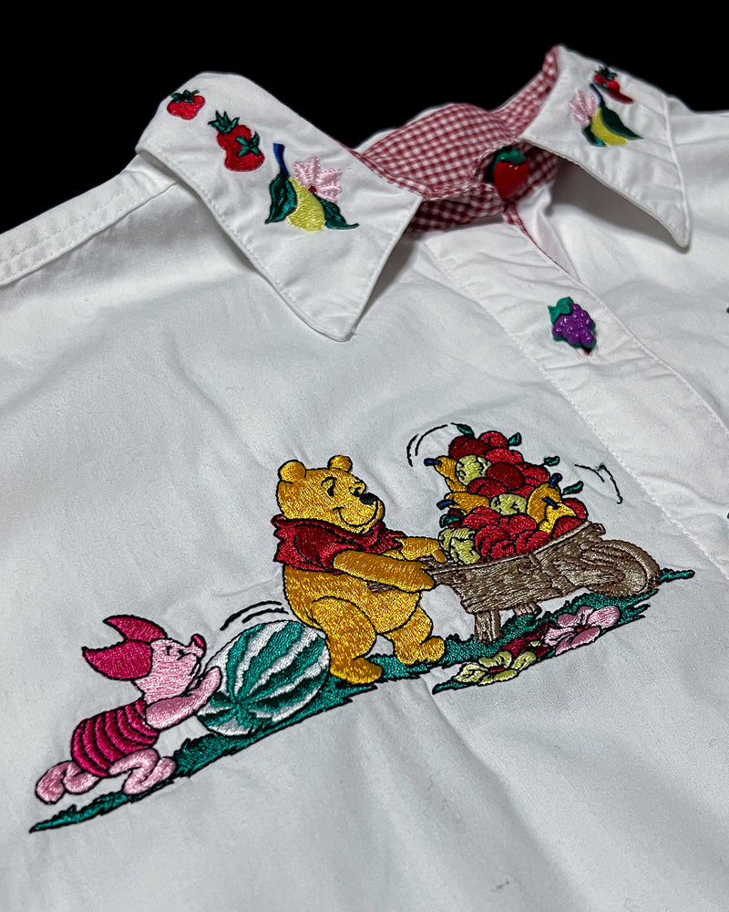 (XL) Vintage Pooh, Piglet, Tigger and Eeyore "Plentiful Harvest" Embroidered Button Up Long Sleeve Shirt