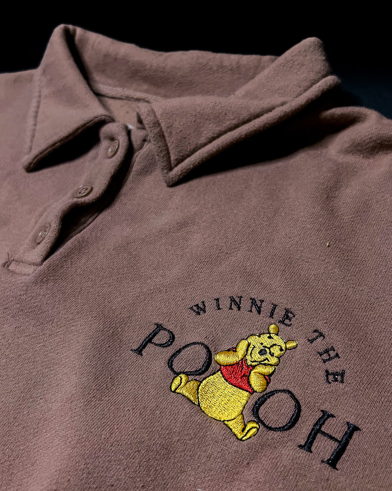 (L) Vintage Winnie the Pooh Embroidered Henley Long Sleeve Sweater