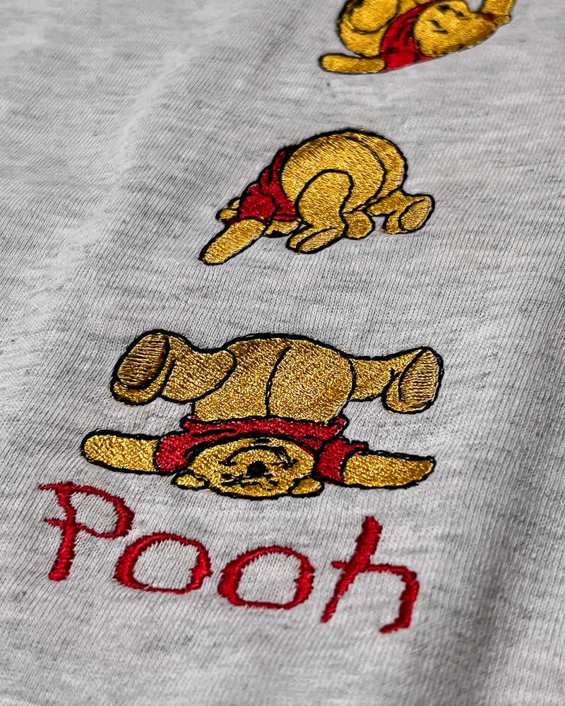(XL) Vintage Winnie the Pooh Falling Down Grey Embroidered Crewneck T-Shirt