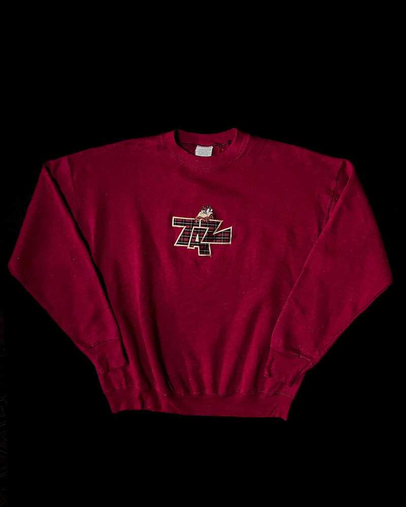 (XL) Vintage Taz the Tasmanian Devil Plaid Embroidered Crewneck Sweater