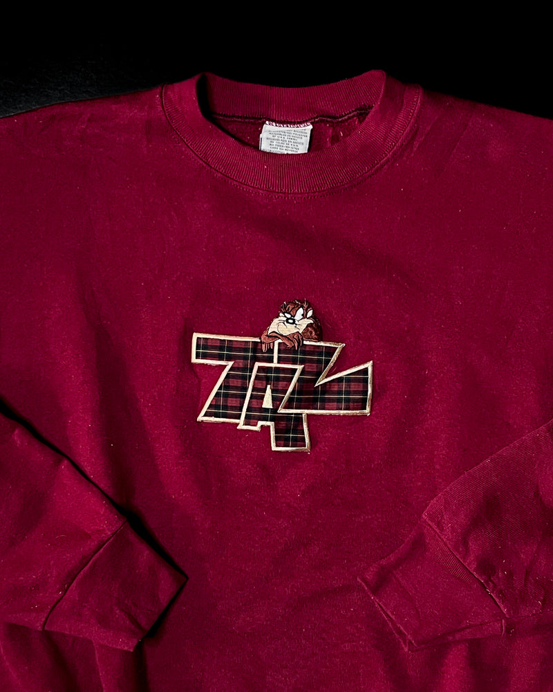 (XL) Vintage Taz the Tasmanian Devil Plaid Embroidered Crewneck Sweater