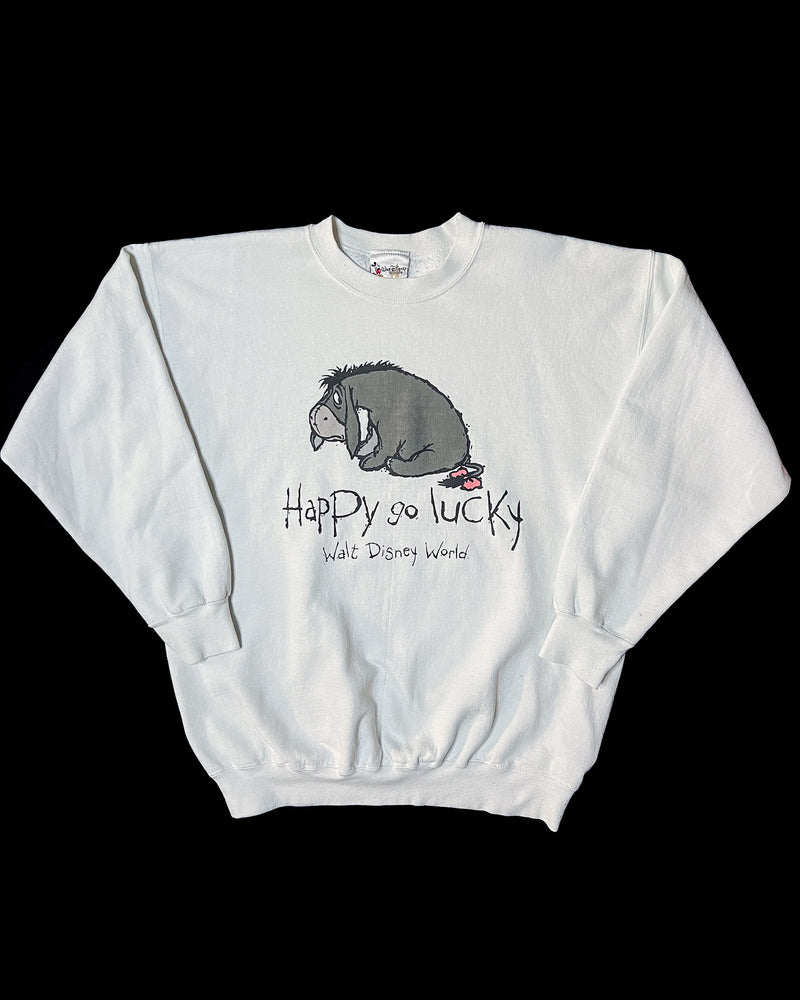(XL) Vintage Eeyore "Happy Go Lucky" White Crewneck Sweater