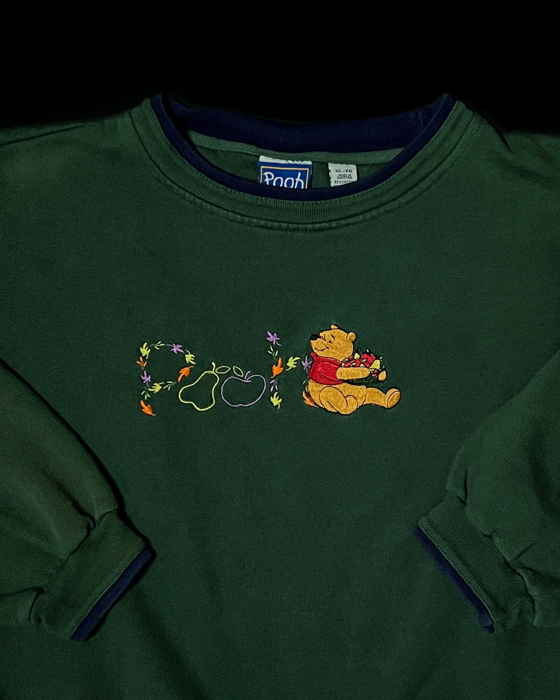 Vintage Winnie the Pooh Basket of Apples Embroidered Crewneck Sweater