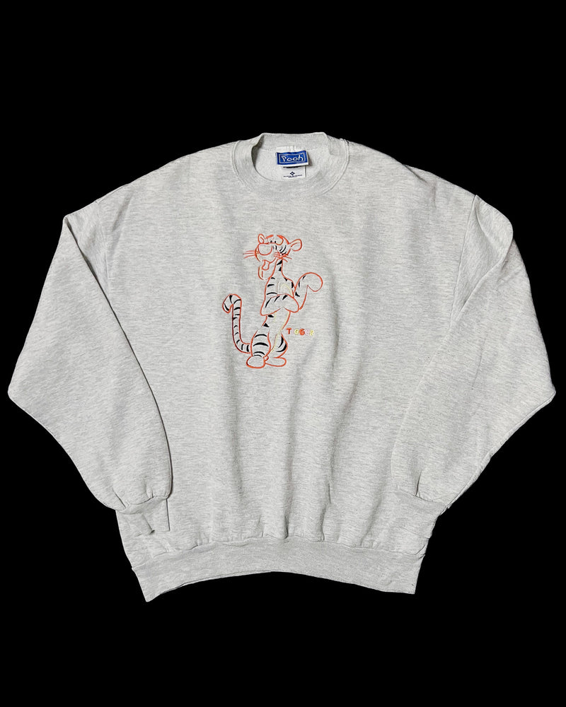 (XL) Vintage Tigger Line Art Grey Embroidered Crewneck Sweater