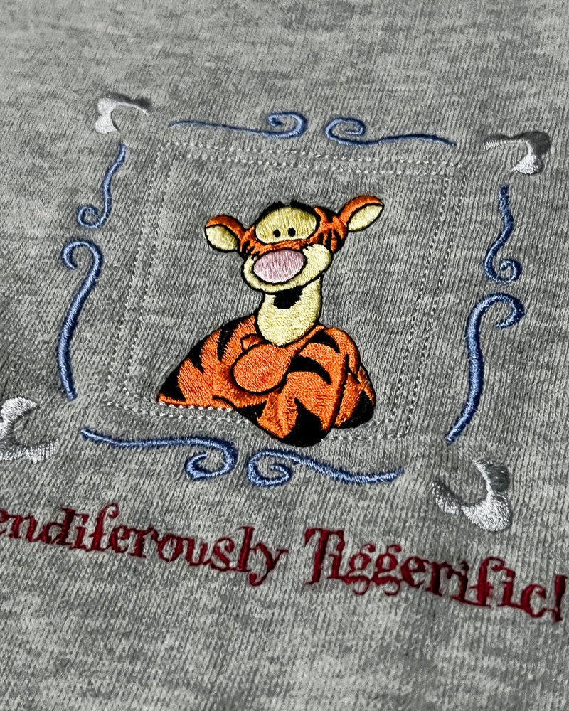 (L) Vintage Tigger "Splendiferously Tiggerific" Grey Embroidered Crewneck Sweater