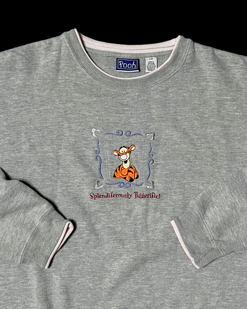 (L) Vintage Tigger "Splendiferously Tiggerific" Grey Embroidered Crewneck Sweater