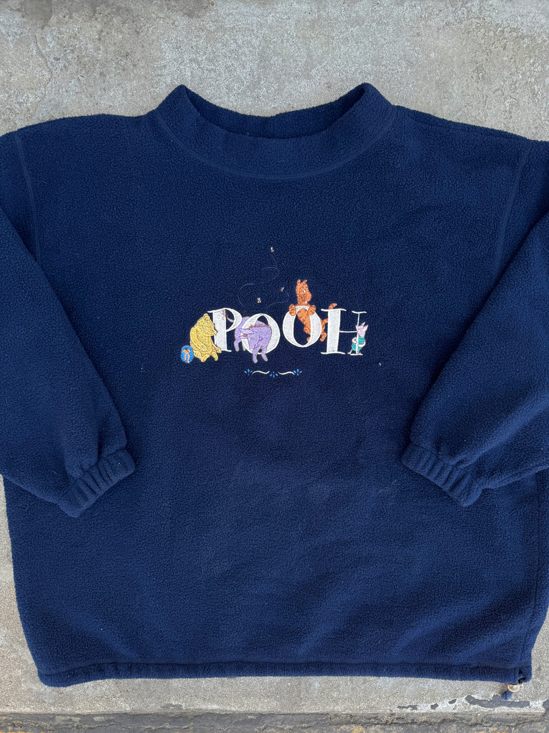 Vintage Classic Pooh and Friends Navy Embroidred Fleece Crewneck Sweater