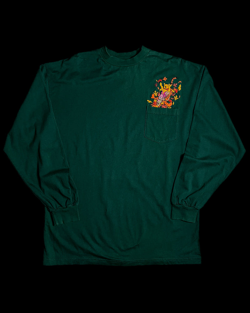 (XL) Vintage Pooh, Piglet and Tigger Jumping into leaves Embroidered Crewneck Long Sleeve Shirt