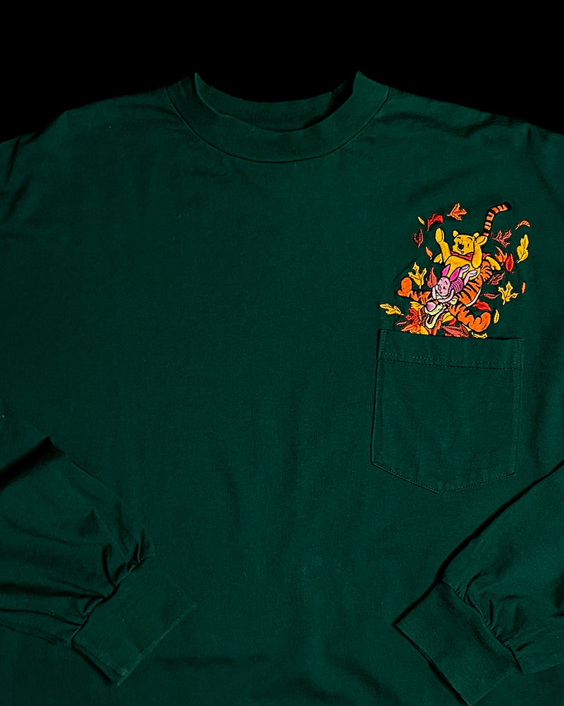 (XL) Vintage Pooh, Piglet and Tigger Jumping into leaves Embroidered Crewneck Long Sleeve Shirt