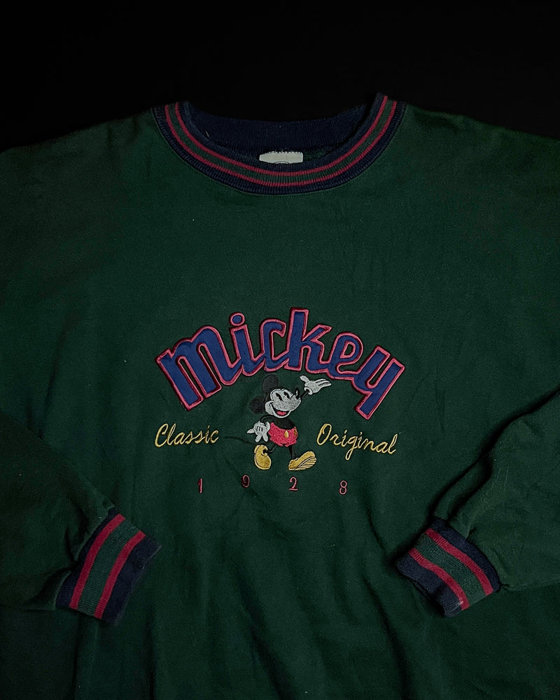 (XL) Vintage Classic Mickey Welcoming Embroidered Ringer Crewneck Sweater