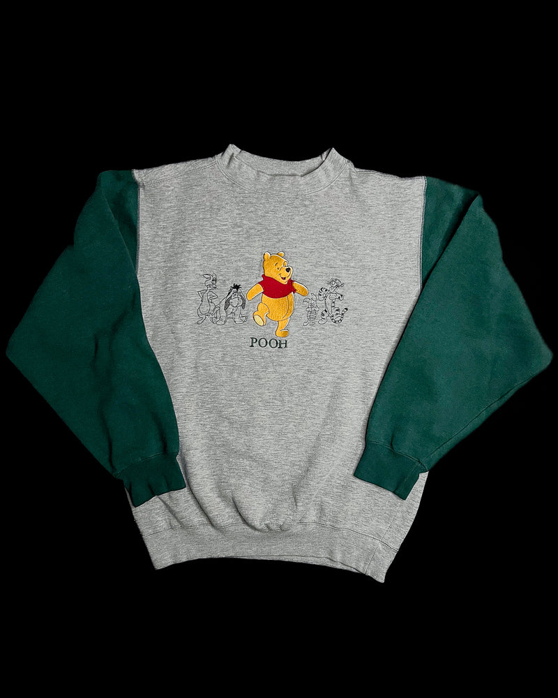 (L) Vintage Pooh and Friends Outlined Two Toned Embroidered Crewneck Sweater