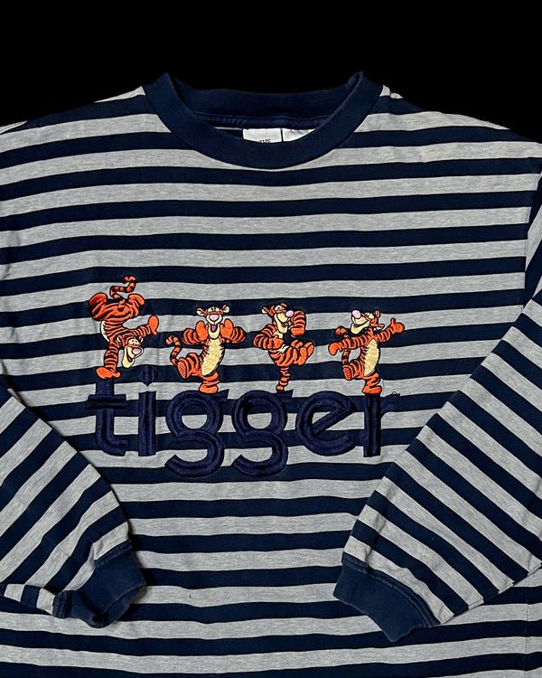 (M) Vintage Tigger Full Of Joy Embroidered Striped Long Sleeve Shirt