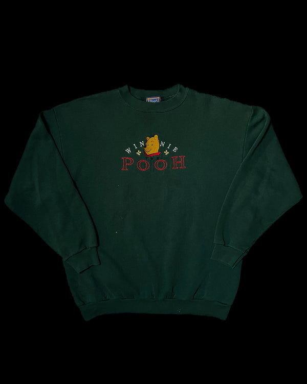 (L) Vintage Winnie the Pooh Green Embroidered Crewneck Sweater