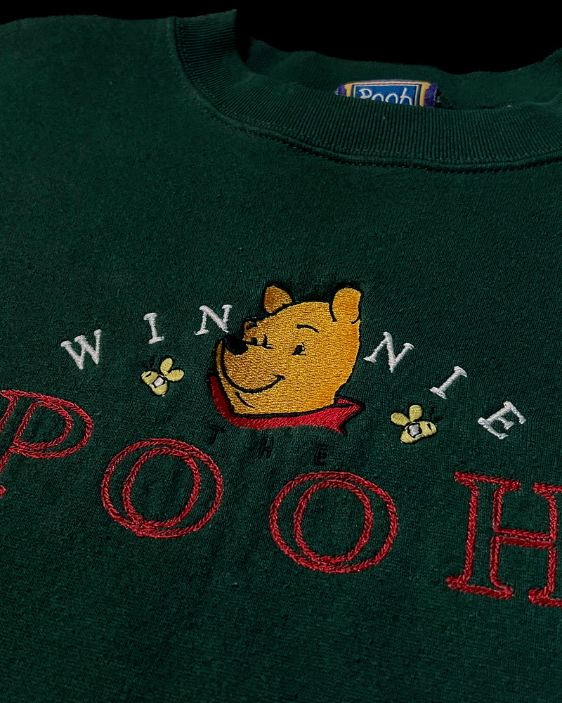 (L) Vintage Winnie the Pooh Green Embroidered Crewneck Sweater