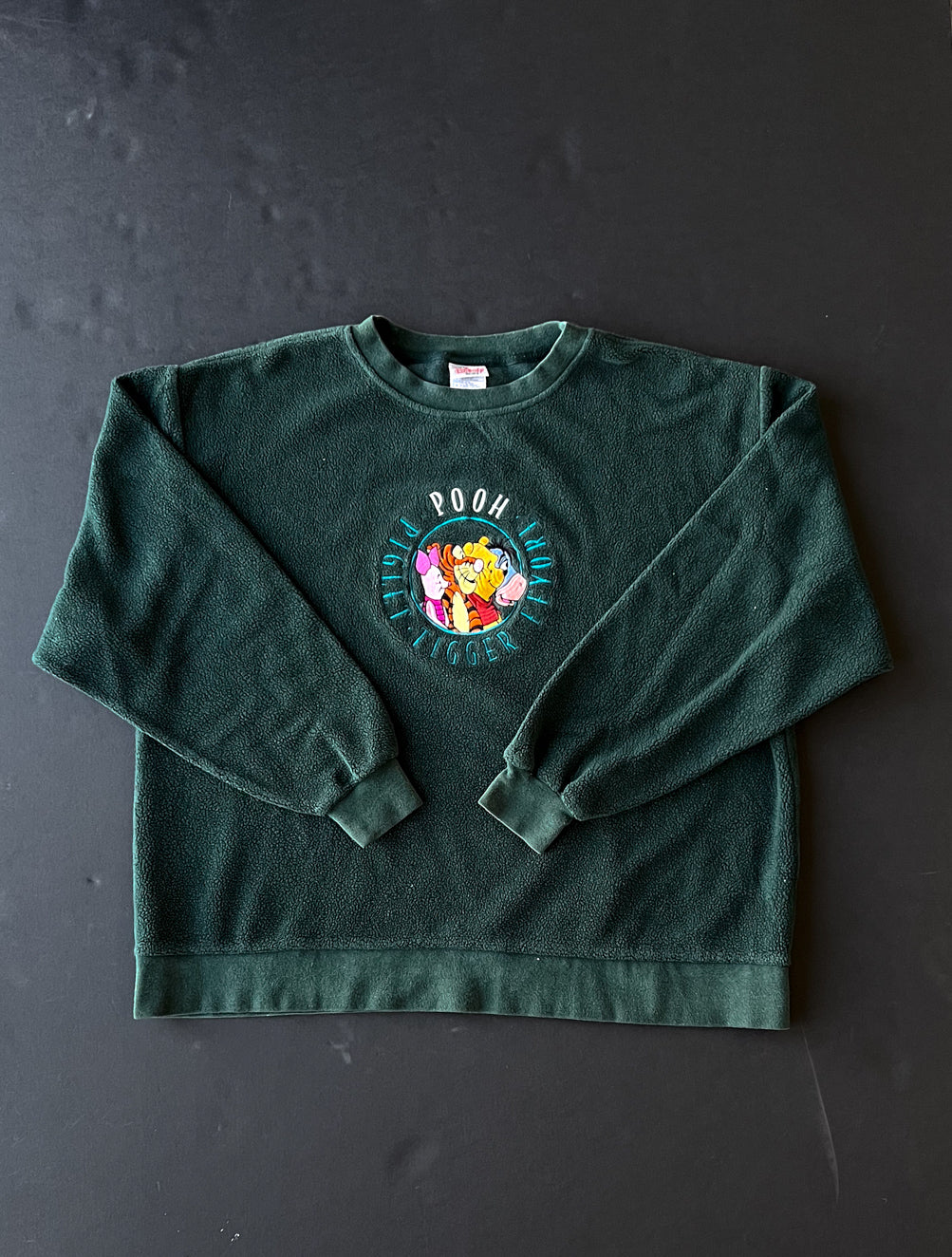 Pooh And Friends Green Embroidered Crewneck Sweater