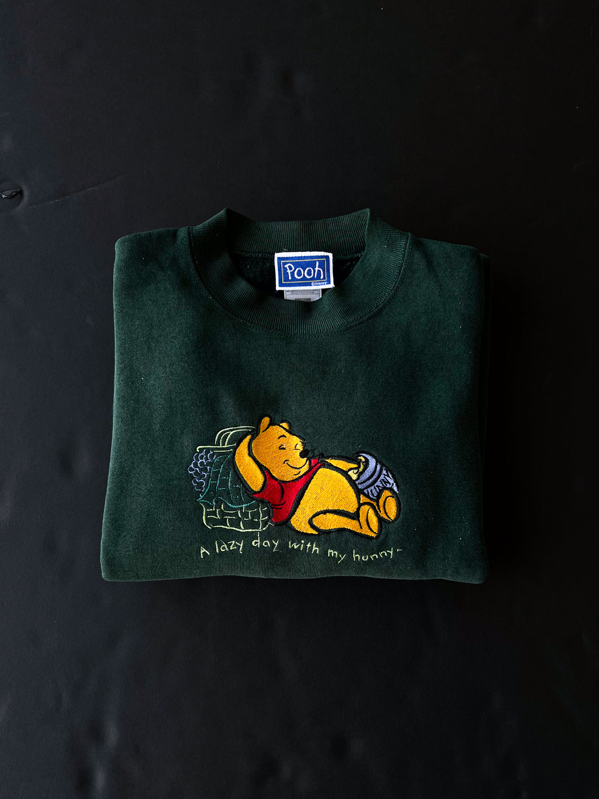 Pooh Lazy Day With My Hunny Embroidered Crewneck Sweater