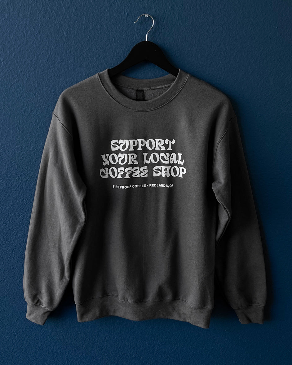 Market Support Local Coffee Shop Gray Crewneck Sweater